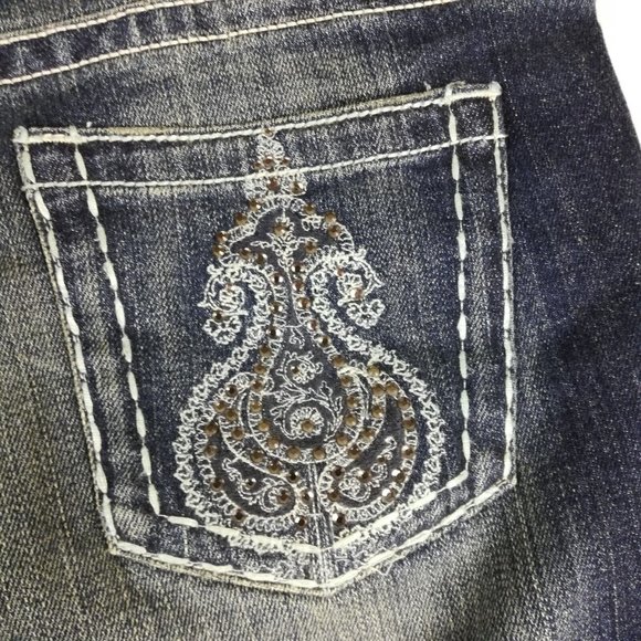 D9 District 9 Womens Jeans Turner Curvy Boot Blue Denim Jeweled Dark Wash 30 New - Picture 7 of 16
